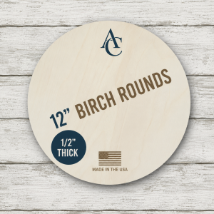 12" Birch Wood Rounds · 1/2" Thick · Available in 1, 8 & 24 Packs